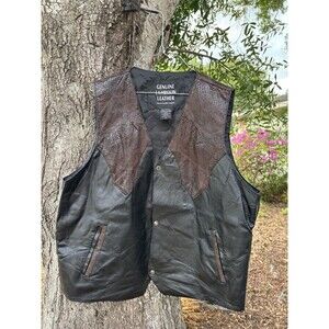 Navarre Leather Company Men's Lambskin Leather Vest Black/Brown 2XL Snap V-Neck